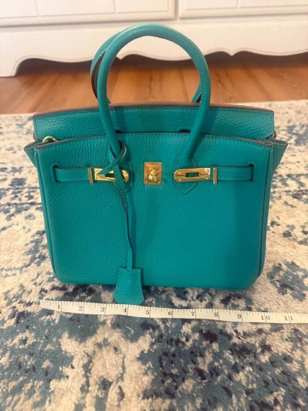 Ainifeel Turquoise Leather Tote Bag